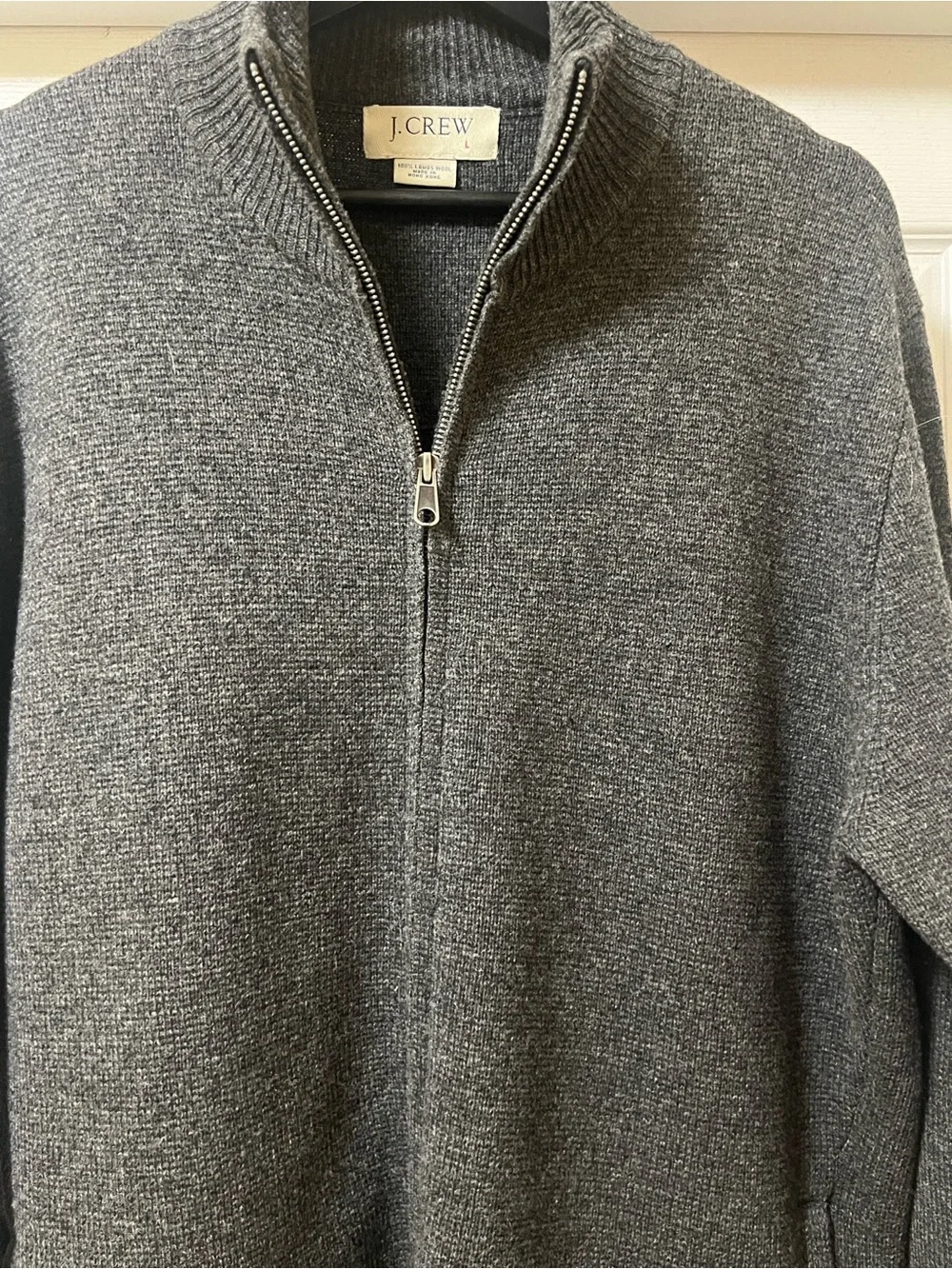 J. Crew Men’s Dark Charcoal Gray Full Zip Wool Mock Neck Sweater